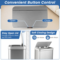 56L Stainless Steel Trash Can, Motion Sensor Garbage Can with 2 Removable Waste Bins