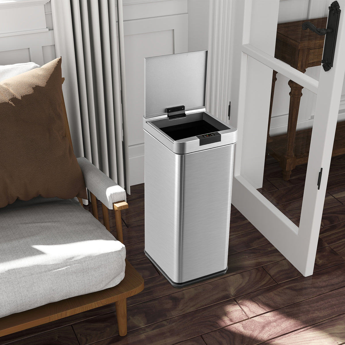 48L Automatic Trash Can with Lid, Motion Sensor Garbage Can with Stay Open & Soft Close Function