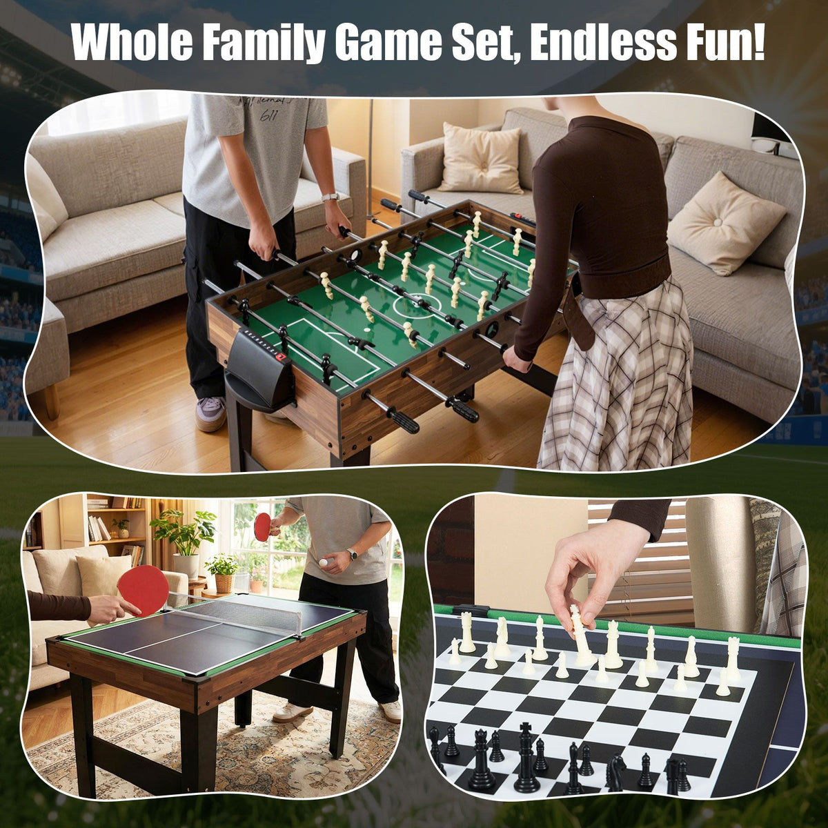 10-in-1 Combo Game Table Set with Foosball and Air Hockey for Home