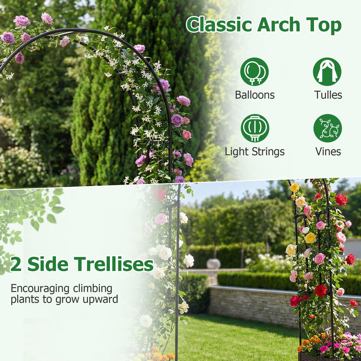 Garden Arch Trellis with 2 Self-watering Planter Boxes for Climbing Plants Vines