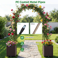 Garden Arch Trellis with 2 Self-watering Planter Boxes for Climbing Plants Vines