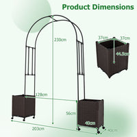 Garden Arch Trellis with 2 Self-watering Planter Boxes for Climbing Plants Vines