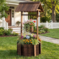 Garden Wooden Wishing Well Bucket with Hanging Bucket Planter