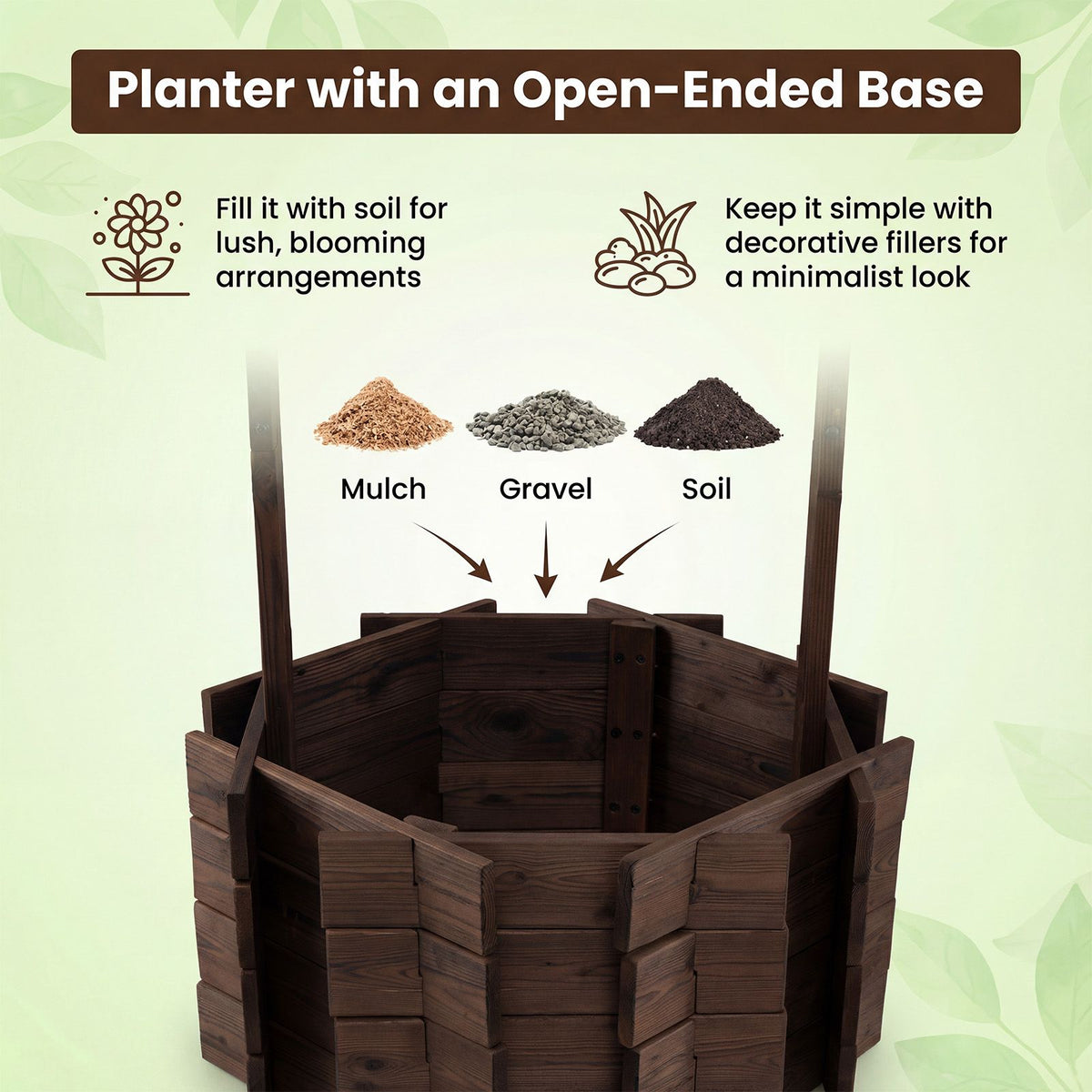 Garden Wooden Wishing Well Bucket with Hanging Bucket Planter