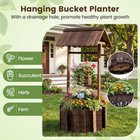 Garden Wooden Wishing Well Bucket with Hanging Bucket Planter