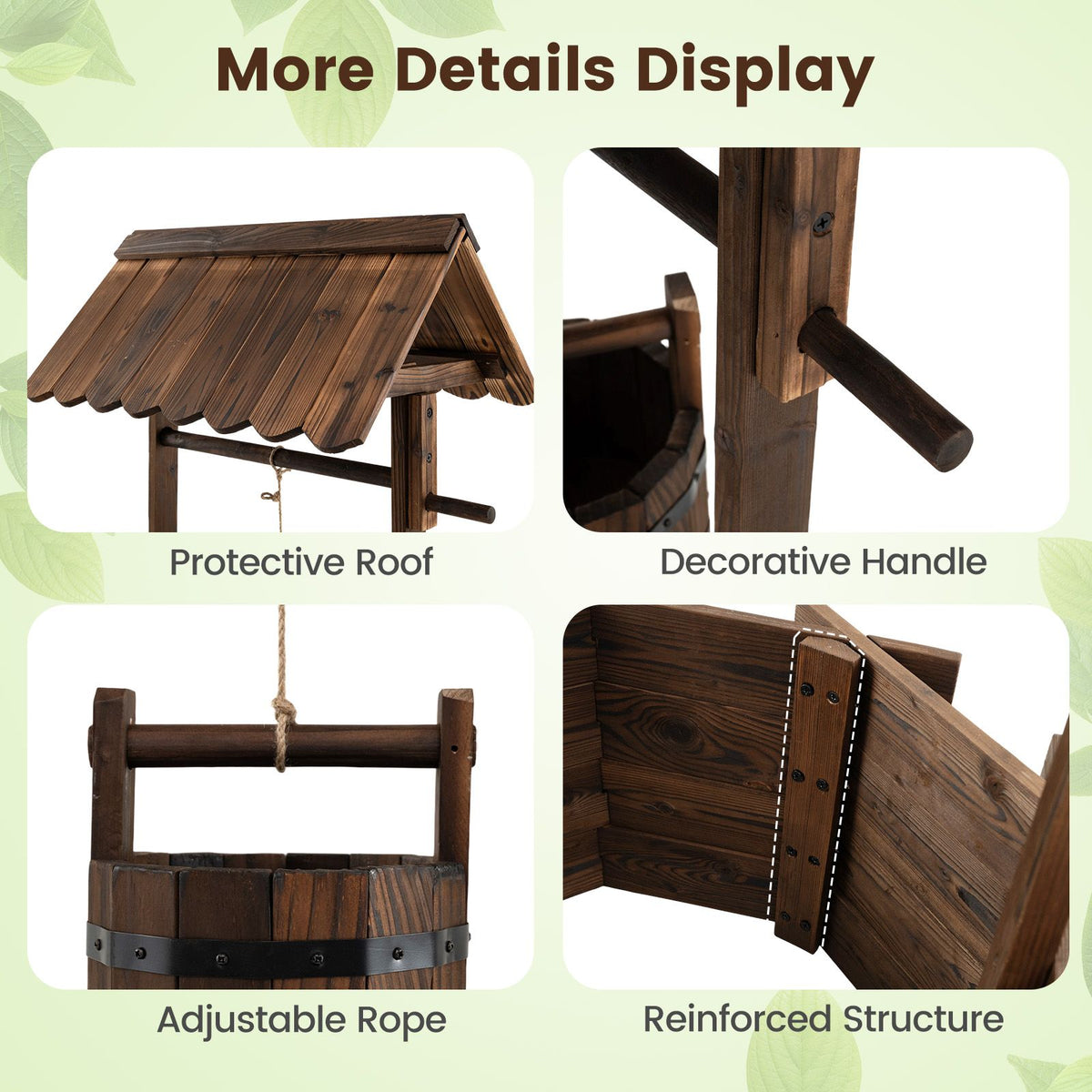 Garden Wooden Wishing Well Bucket with Hanging Bucket Planter