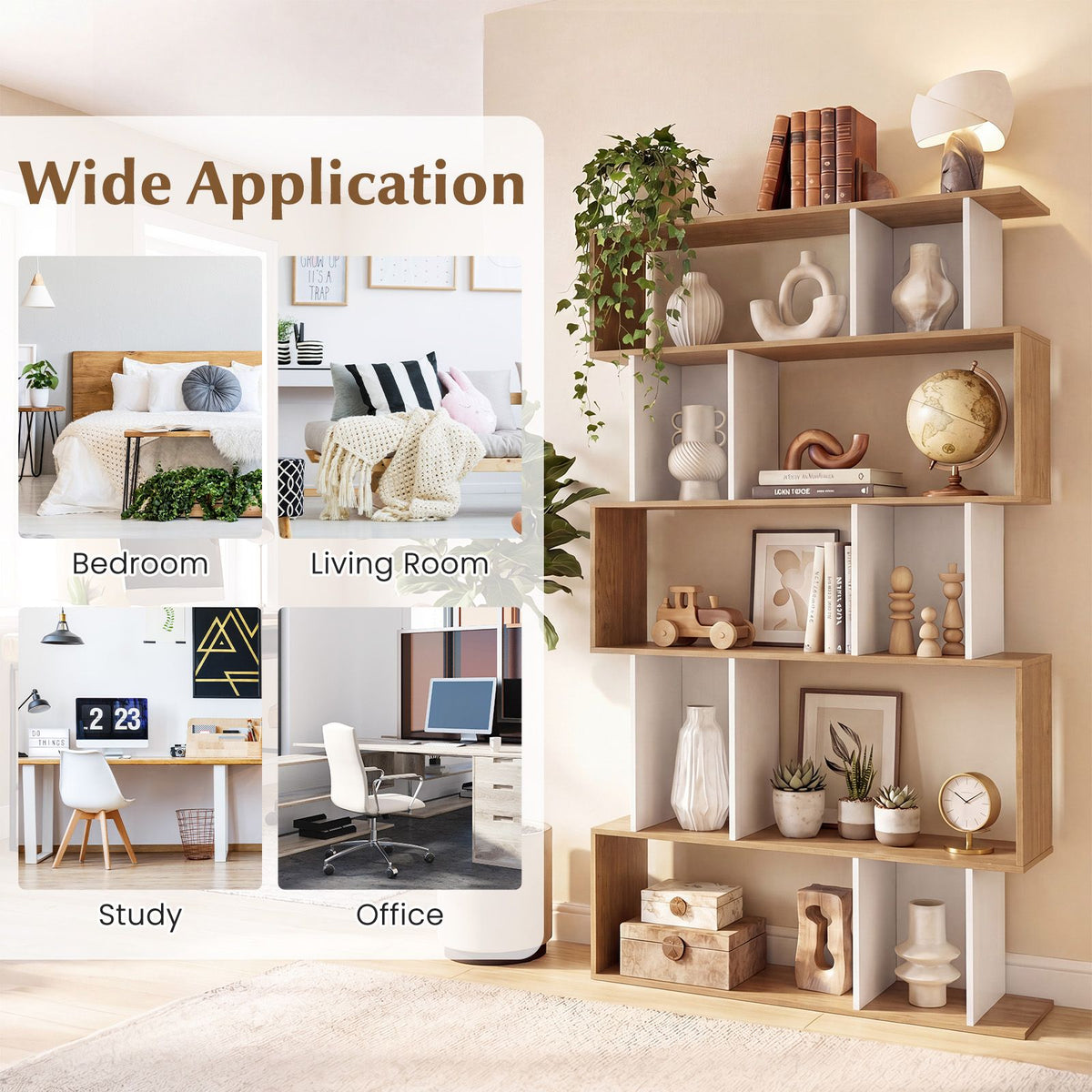 5-Tier Geometric Display Rack with Open Shelves and Closed Cubes for home