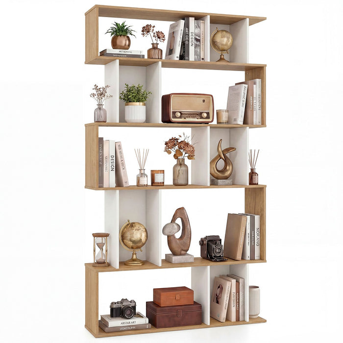 5-Tier Geometric Display Rack with Open Shelves and Closed Cubes for home