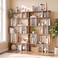 5-Tier Geometric Display Rack with Open Shelves and Closed Cubes for home