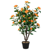 Giantex 102 CM Artificial Camellia Tree, Faux Blooming Camellia Plant