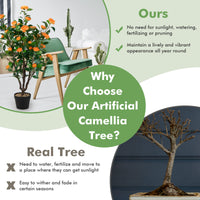 Giantex 102 CM Artificial Camellia Tree, Faux Blooming Camellia Plant