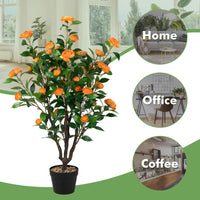 Giantex 102 CM Artificial Camellia Tree, Faux Blooming Camellia Plant