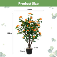 Giantex 102 CM Artificial Camellia Tree, Faux Blooming Camellia Plant