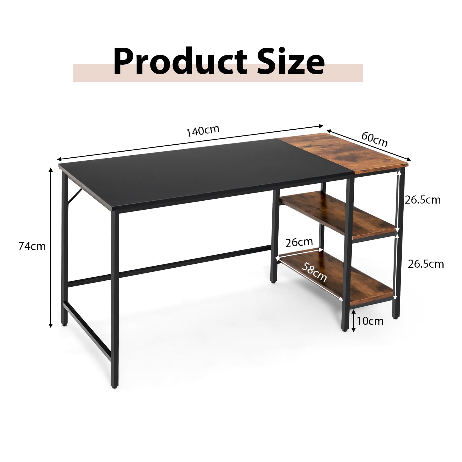 140 CM Reversible Computer Desk, Large Home Office Desk with 2-tier St ...