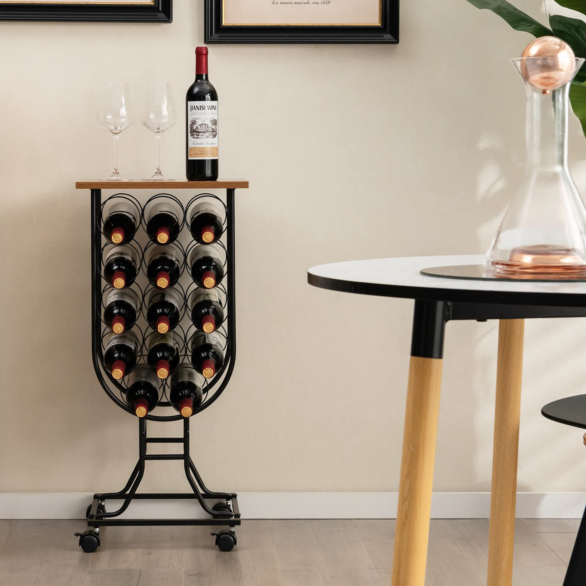 Giantex 14 Bottles Wine Rack with Detachable & Lockable Wheels