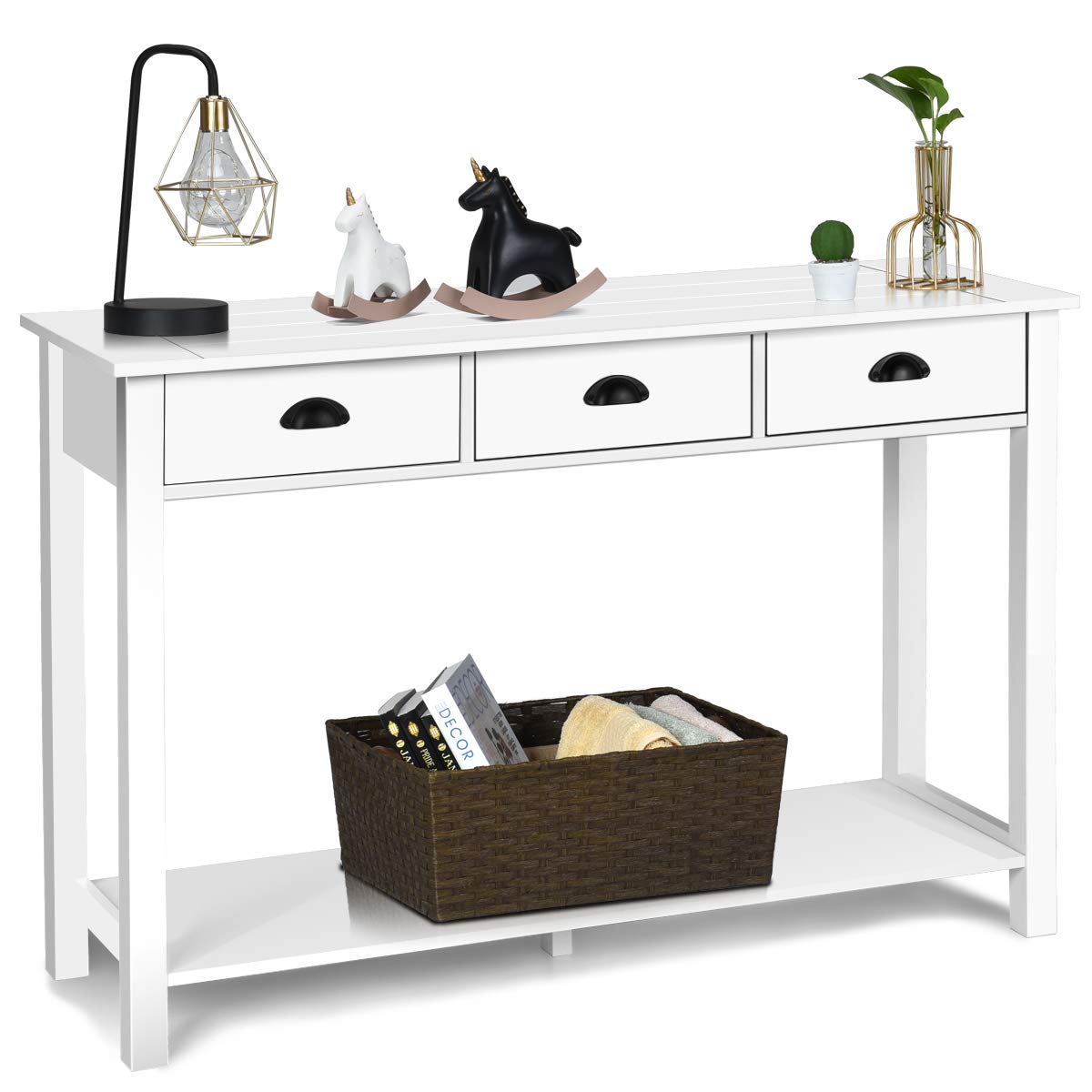 Giantex 3-Drawer Console Table, Sofa Table with 3 Drawers, Bottom Shelf