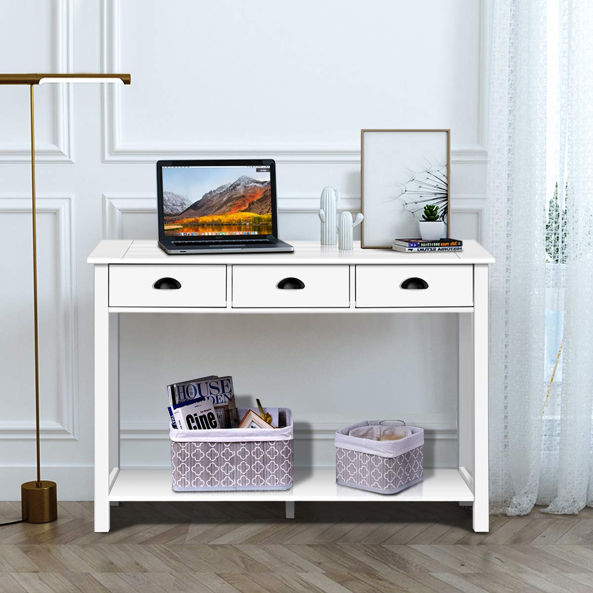 Giantex 3-Drawer Console Table, Sofa Table with 3 Drawers, Bottom Shelf