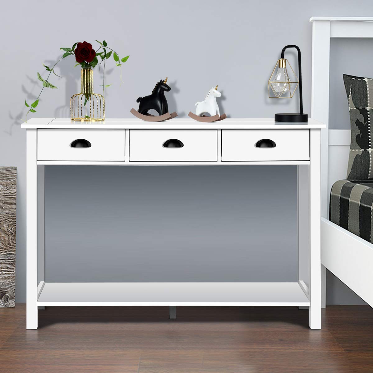 Giantex 3-Drawer Console Table, Sofa Table with 3 Drawers, Bottom Shelf