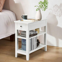 Giantex 3-Tier End Table w/Drawer Side Table with One Drawer and Double Shelves Narrow Tiered Nightstand for Bedroom