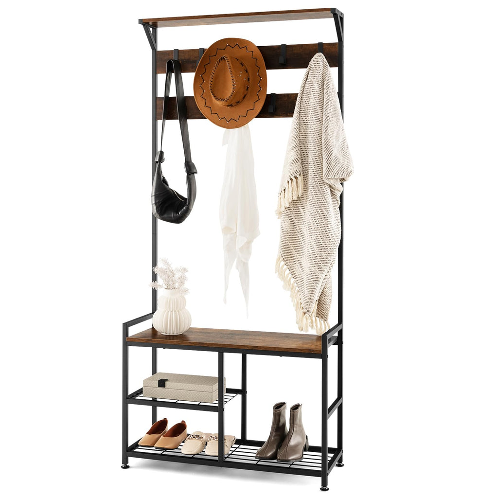 Giantex 3-in-1 Coat Rack, Industrial Hall Tree with Shoe Bench - Giantex.au