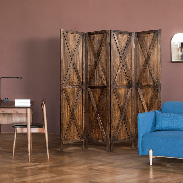Giantex 4-Panel Wood Room Divider, 170cm Tall Folding Privacy Screen with X-Shaped Ornament