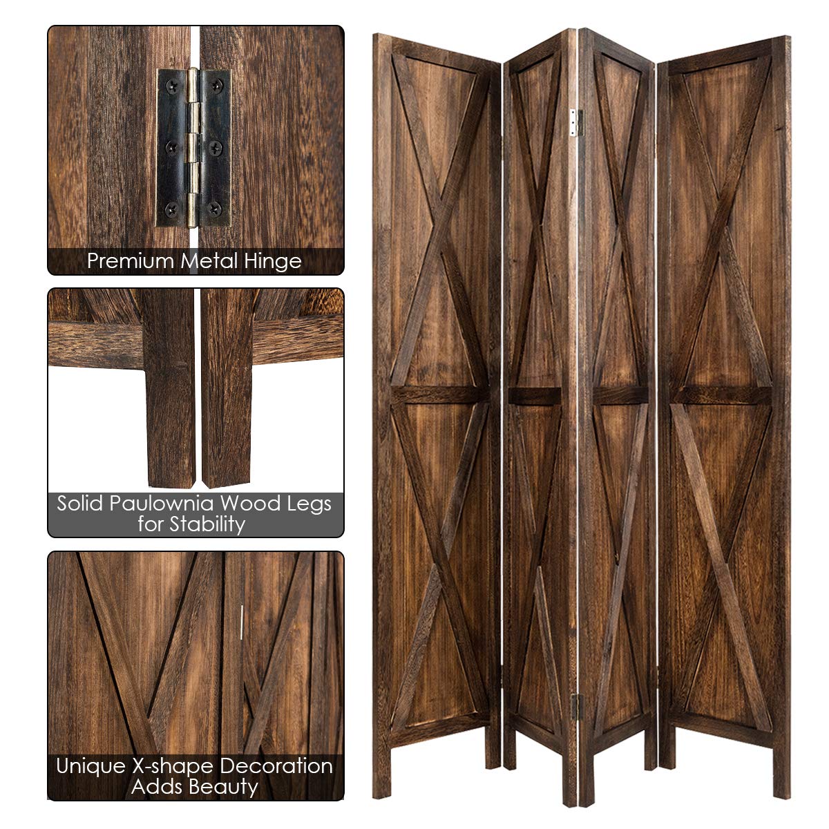 Giantex 4-Panel Wood Room Divider, 170cm Tall Folding Privacy Screen with X-Shaped Ornament