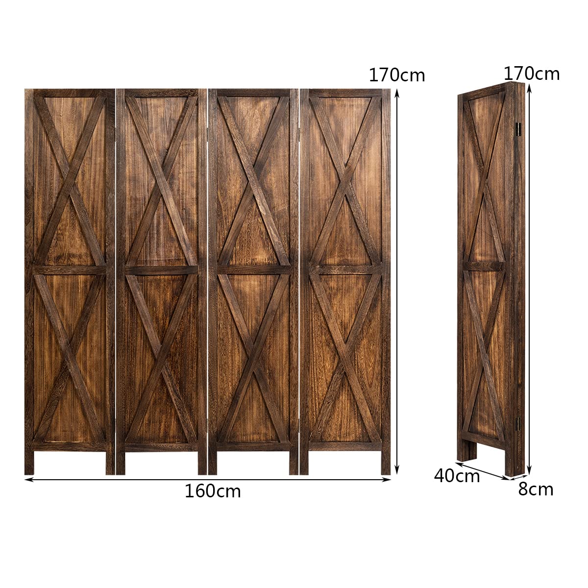 Giantex 4-Panel Wood Room Divider, 170cm Tall Folding Privacy Screen with X-Shaped Ornament