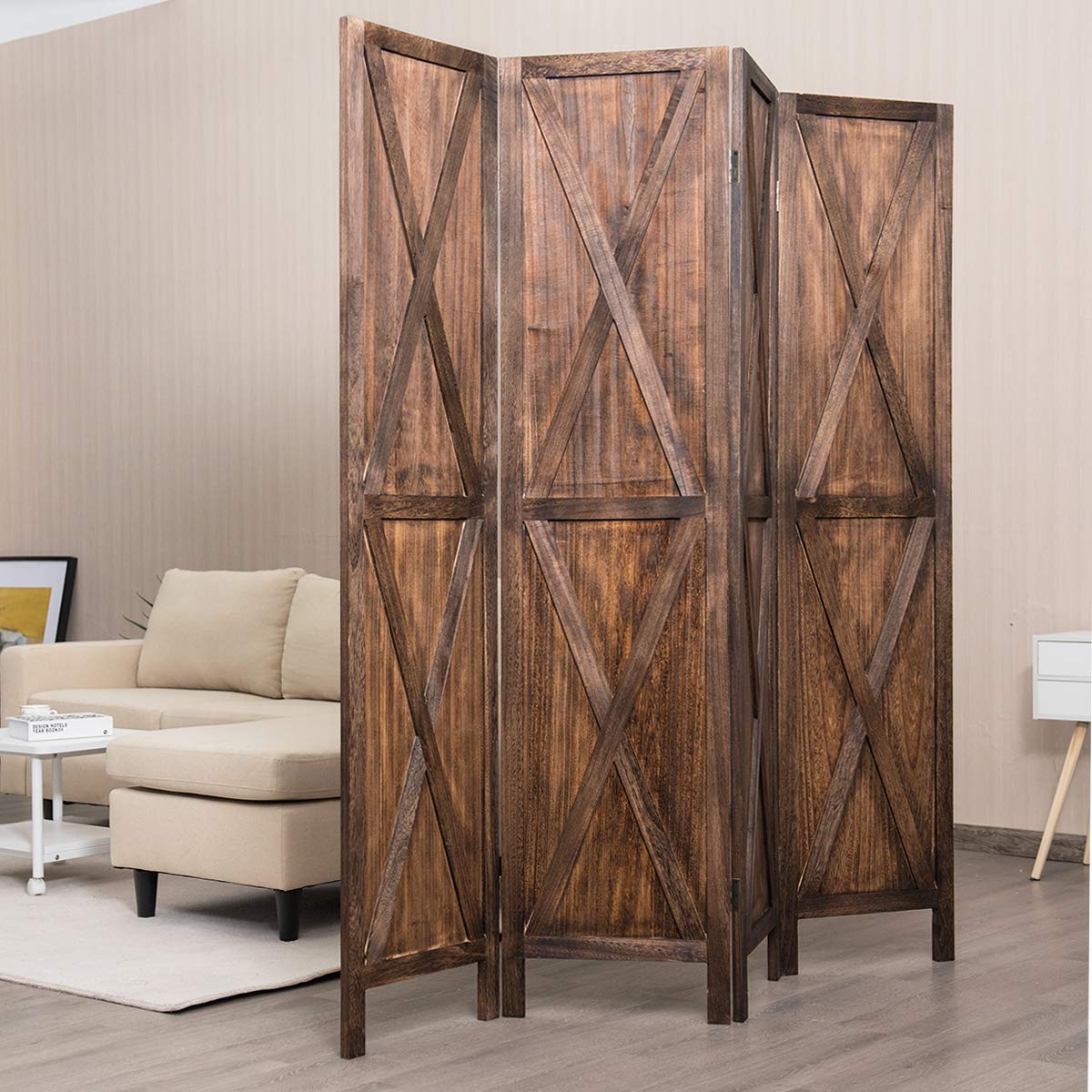 Giantex 4-Panel Wood Room Divider, 170cm Tall Folding Privacy Screen with X-Shaped Ornament