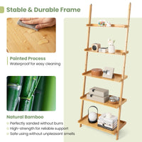 Giantex 5-Tier Bamboo Ladder Shelf, Wall-Leaning Bookshelf with Anti-Tipping Kits