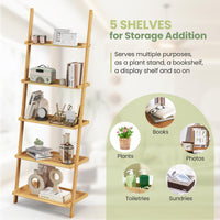 Giantex 5-Tier Bamboo Ladder Shelf, Wall-Leaning Bookshelf with Anti-Tipping Kits