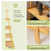 Giantex 5-Tier Bamboo Ladder Shelf, Wall-Leaning Bookshelf with Anti-Tipping Kits