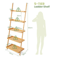 Giantex 5-Tier Bamboo Ladder Shelf, Wall-Leaning Bookshelf with Anti-Tipping Kits