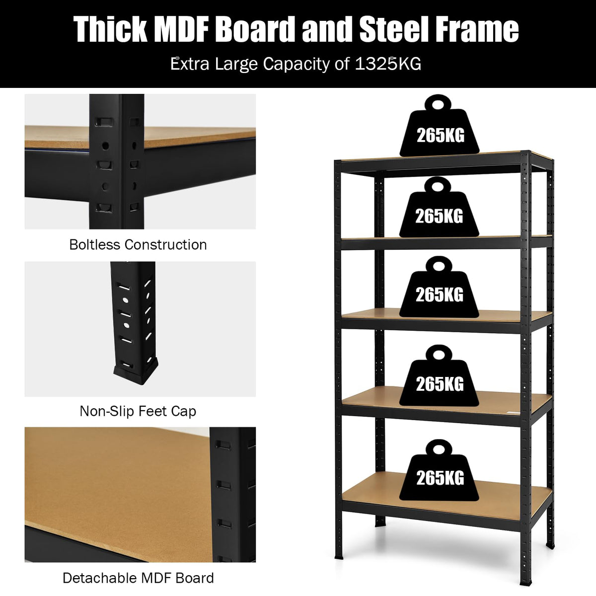 Giantex 5-Tier Storage Shelves, 180cm Steel Garage Shelf Rack with Adjustable Shelves