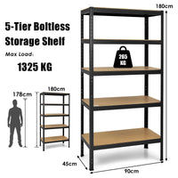 Giantex 5-Tier Storage Shelves, 180cm Steel Garage Shelf Rack with Adjustable Shelves