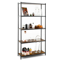 Giantex 5-Tier Tall Bookshelf, Freestanding Utility Storage Rack with Rustic Wood Grain & Heavy-Duty Metal Frame