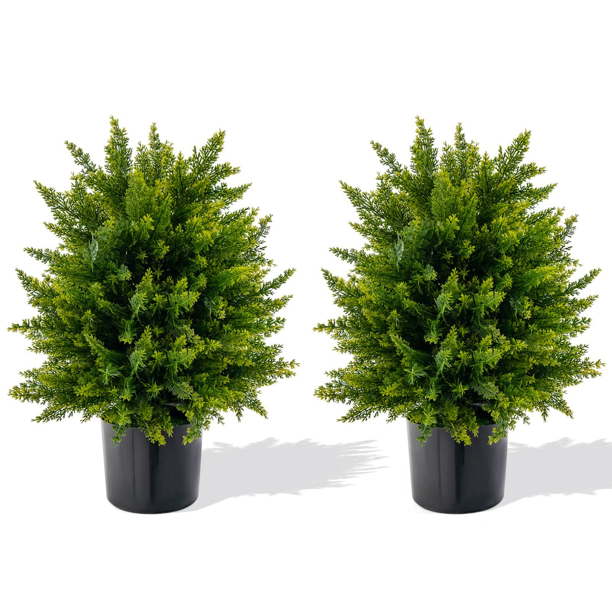 Giantex 54cm Artificial Cedar Topiary Ball Tree, Faux Shrub Bush Potted Tree Set of 2 with Cement Pot