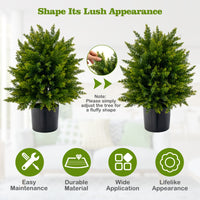 Giantex 54cm Artificial Cedar Topiary Ball Tree, Faux Shrub Bush Potted Tree Set of 2 with Cement Pot