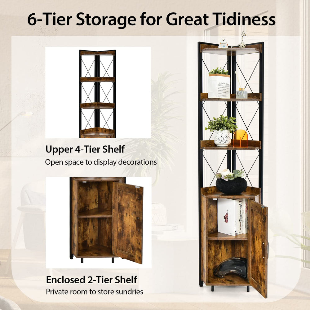 Giantex 6-Tier Corner Shelf, Standing Bookcase Bookshelf with 5-Level ...