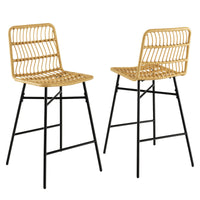 Giantex 69 cm Rattan Bar Stools Set of 2, Counter Height Bar Stools with Sturdy Metal Frame