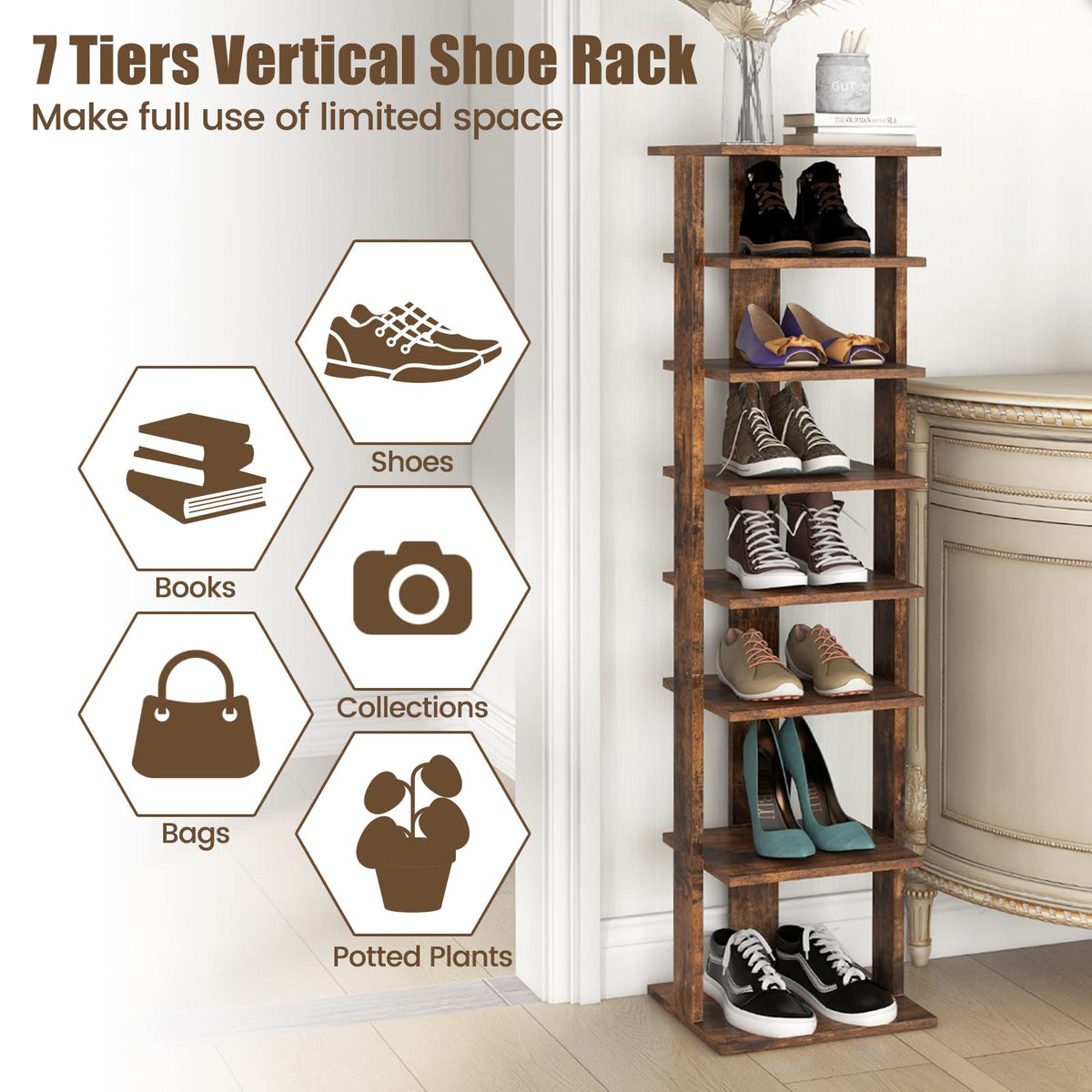 Giantex 7-Tier Vertical Shoe Rack, Shoe Storage Organizer