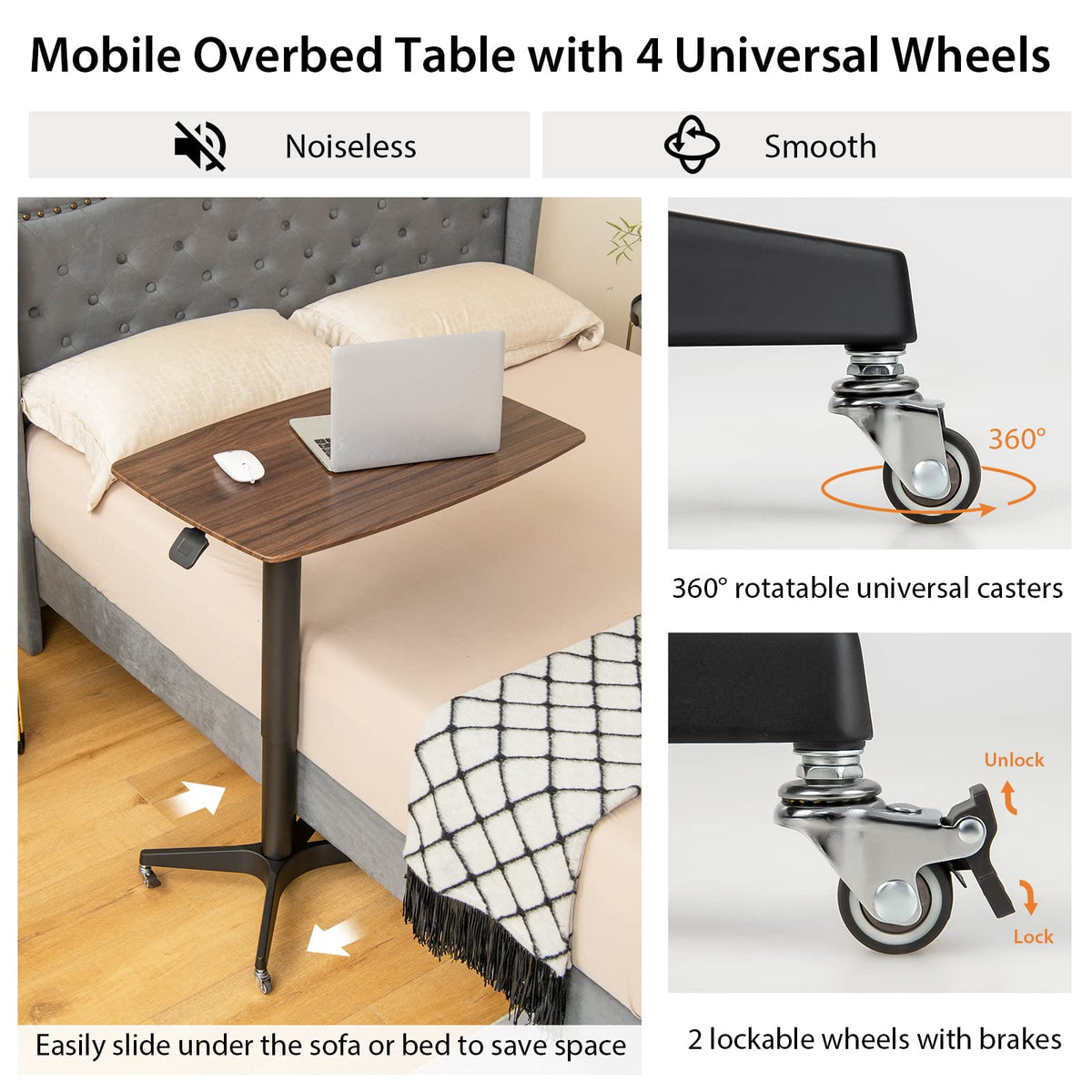 Giantex Adjustable Overbed Table, Pneumatic Medical Bedside Table