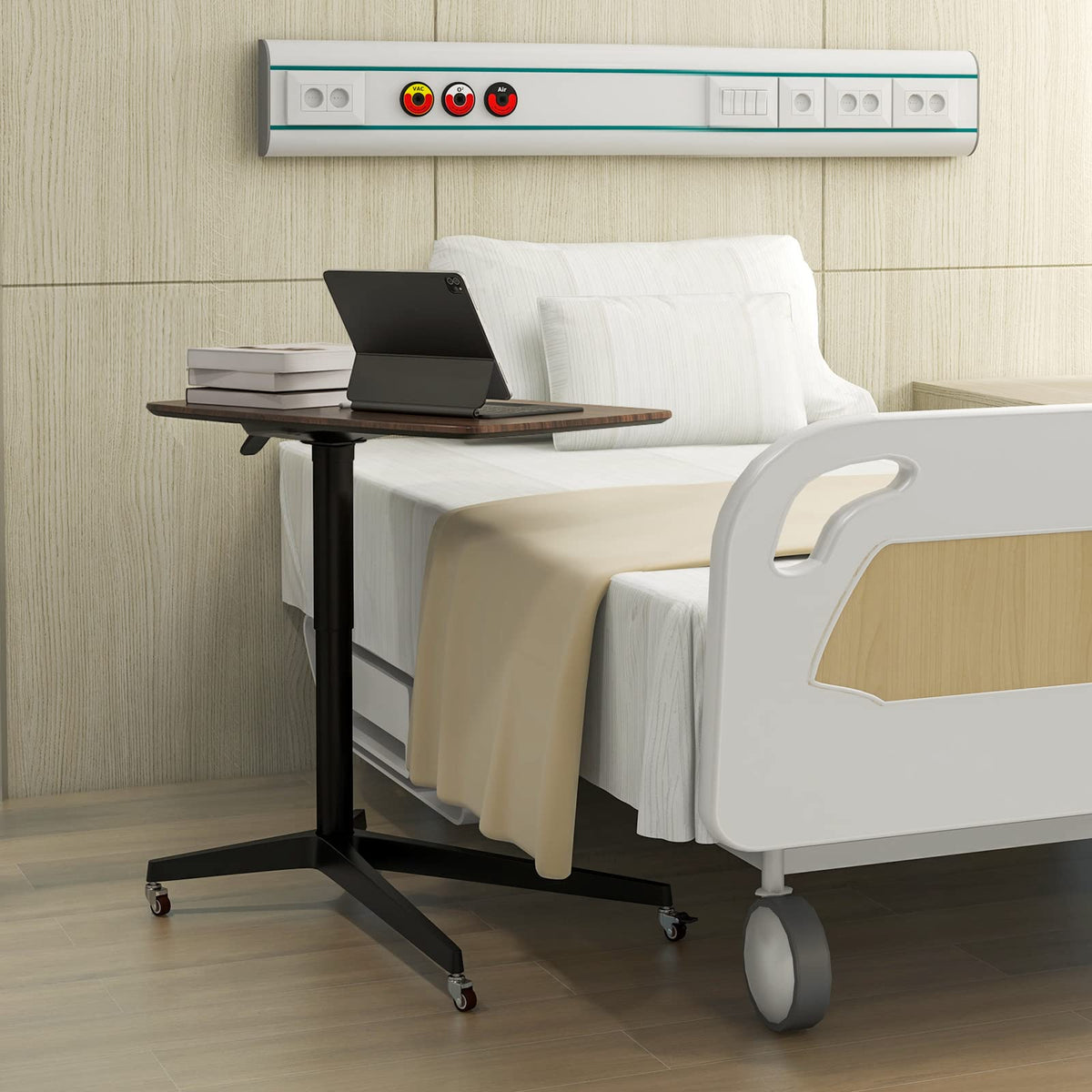 Giantex Adjustable Overbed Table, Pneumatic Medical Bedside Table