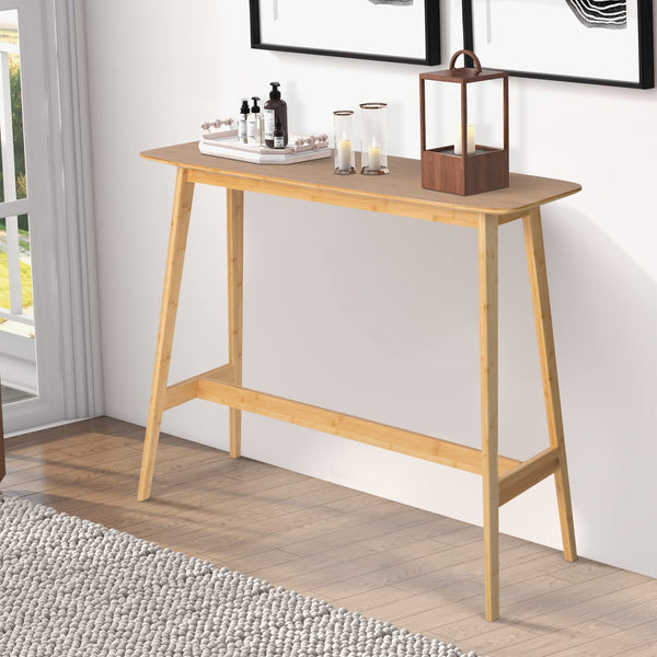 Giantex Bamboo Bar Table, 120cm Rectangular Bar Height Pub Table with Sturdy Wooden Construction & Easy Cleaning Surface
