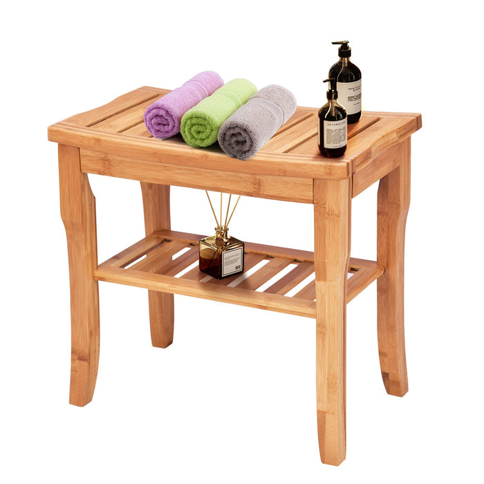 Giantex Bamboo Shower Bench Seat with Storage Shelf
