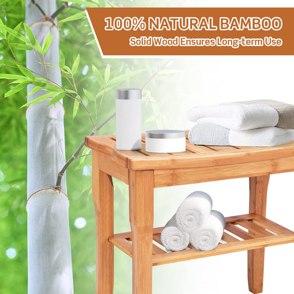 Giantex Bamboo Shower Bench Seat with Storage Shelf