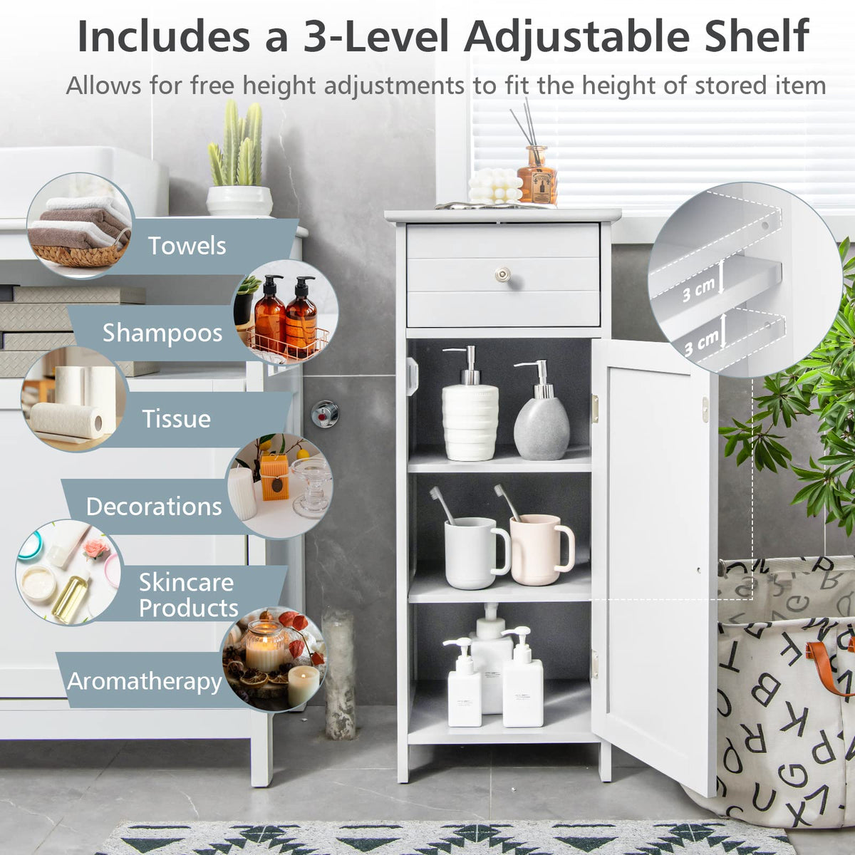 Giantex Bathroom Floor Cabinet, Storage Cabinet with Single Door