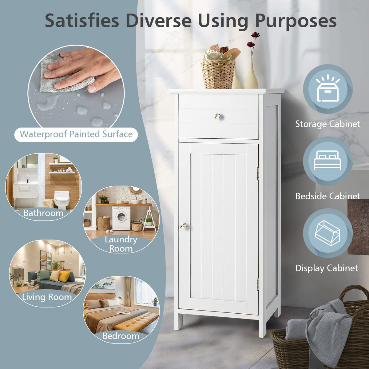 Giantex Bathroom Floor Cabinet, Storage Cabinet with Single Door