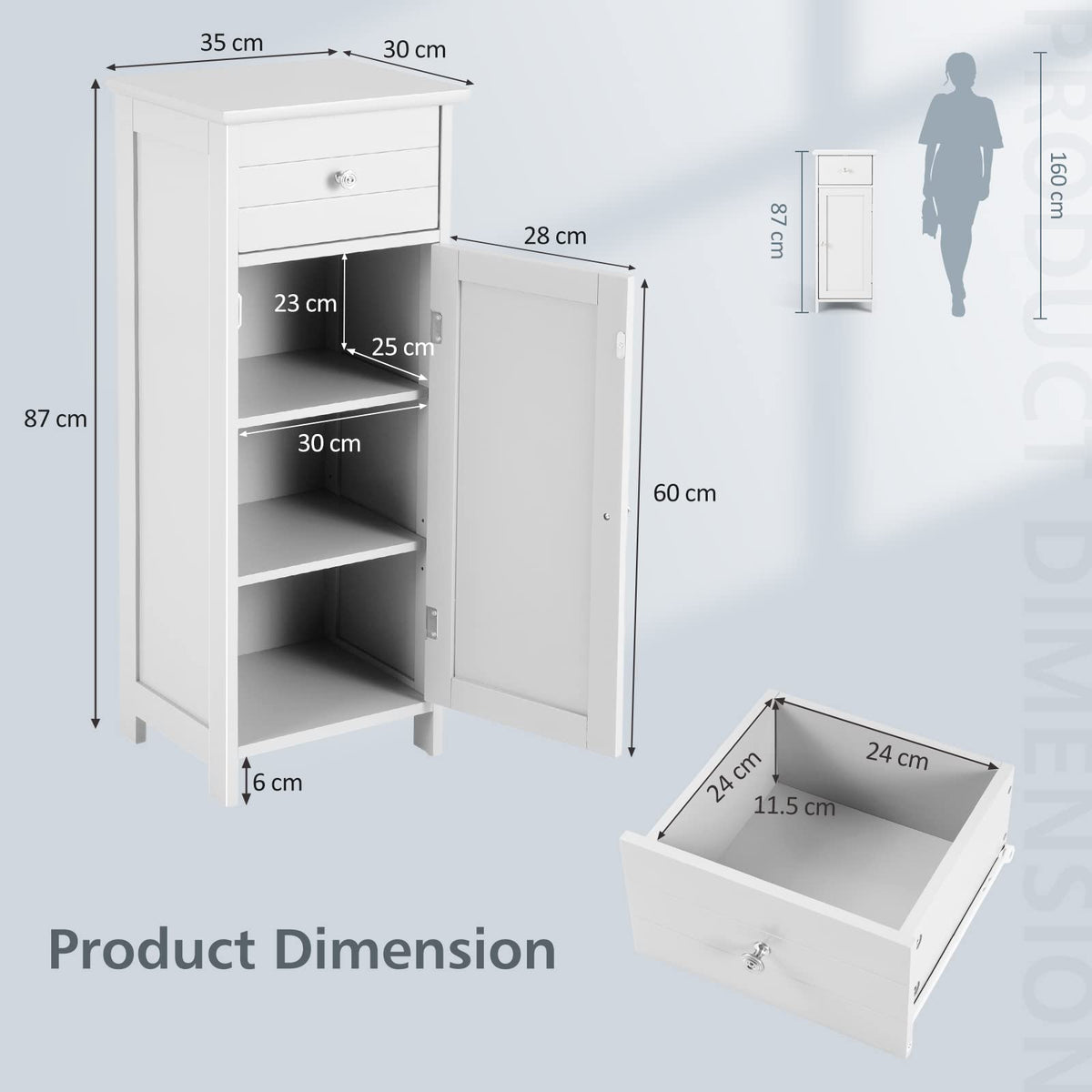 Giantex Bathroom Floor Cabinet, Storage Cabinet with Single Door