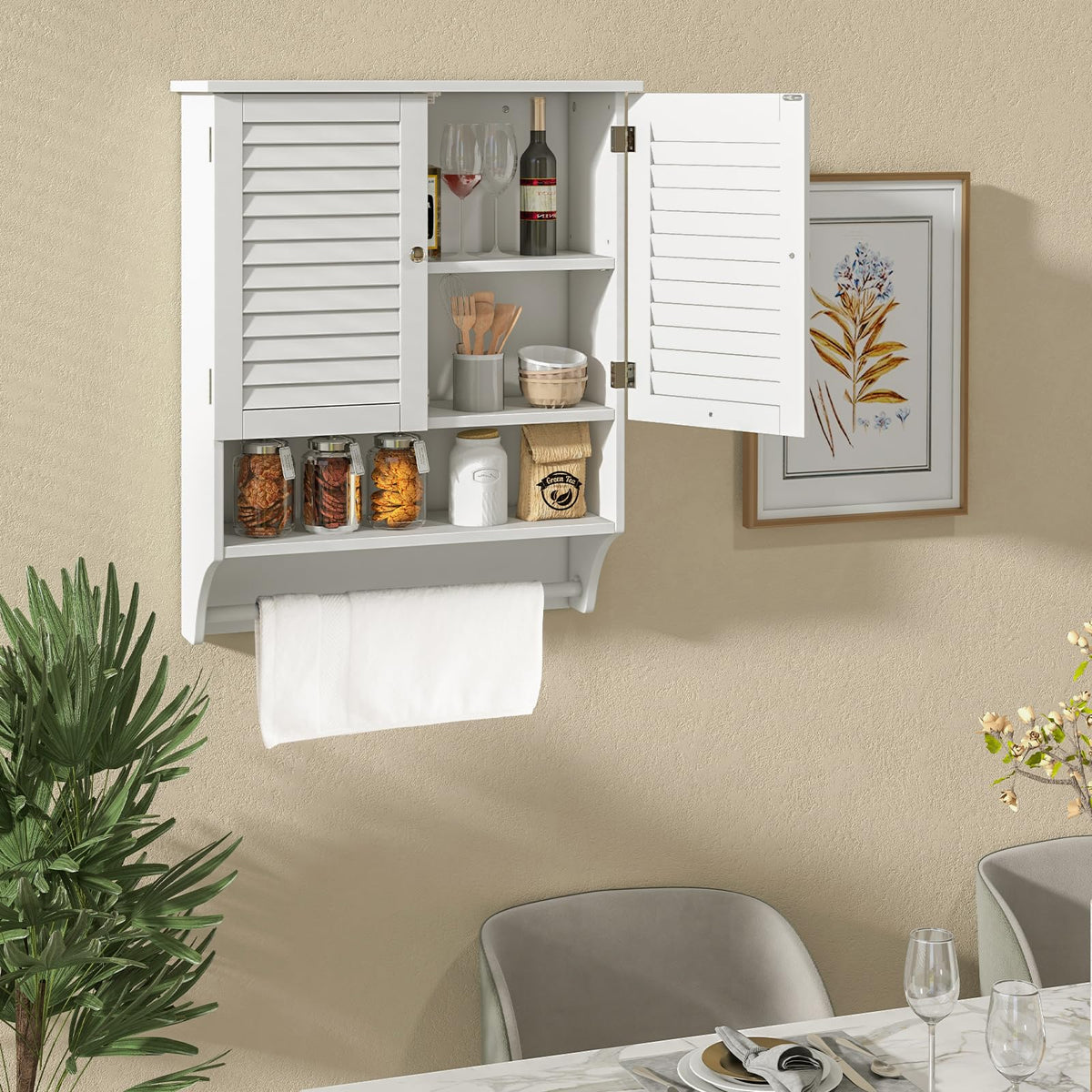 Giantex Bathroom Wall Cabinet, Hanging Medicine Cabinet with 2 Louvered Doors