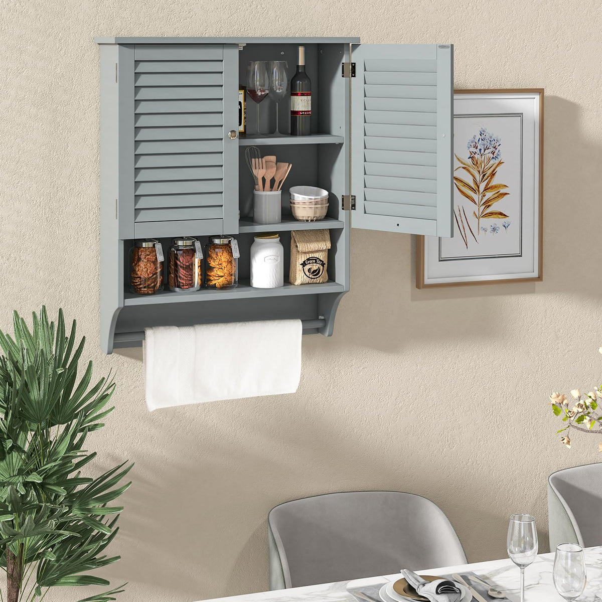 Giantex Bathroom Wall Cabinet, Hanging Medicine Cabinet with 2 Louvered Doors